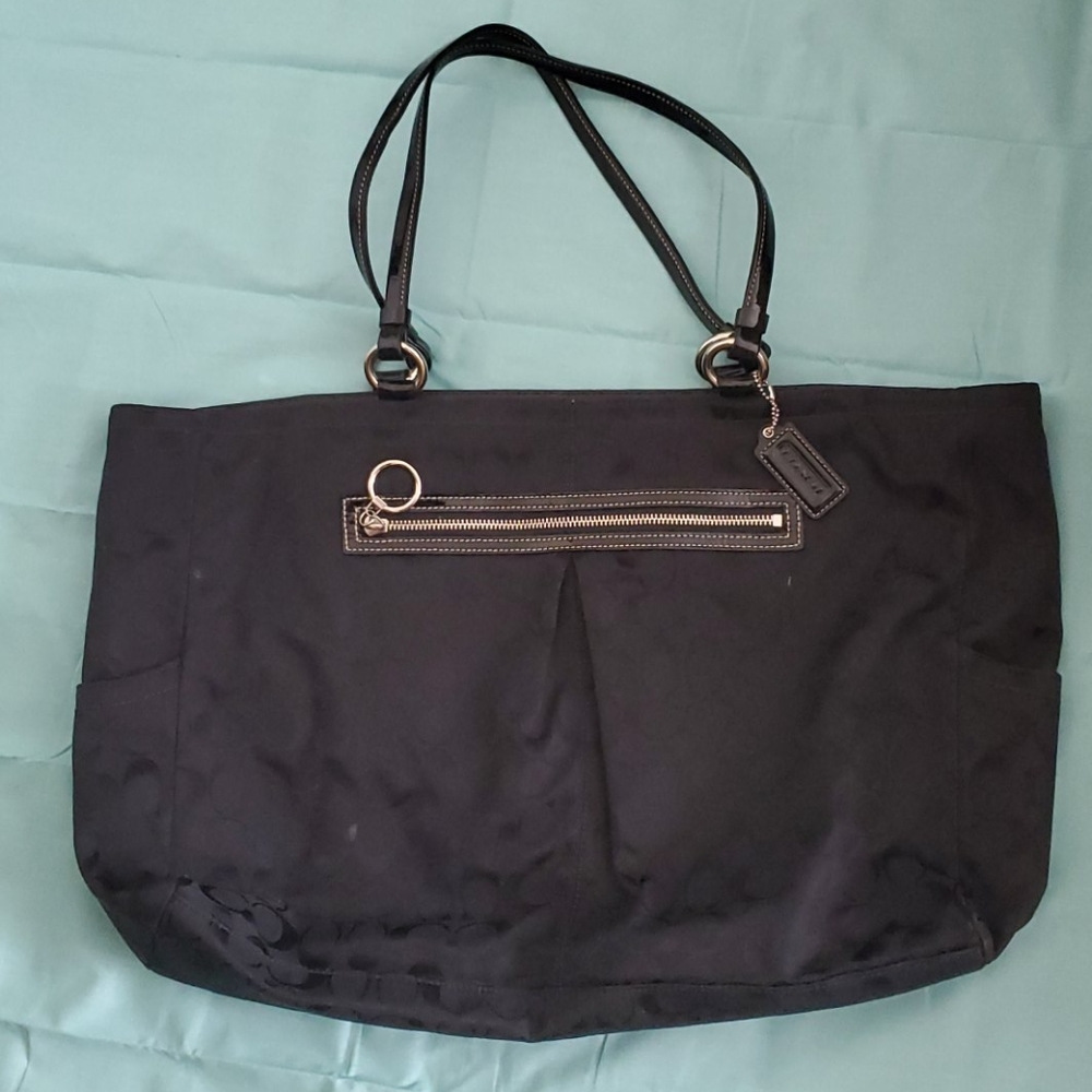 Large black Coach Signature tote bag